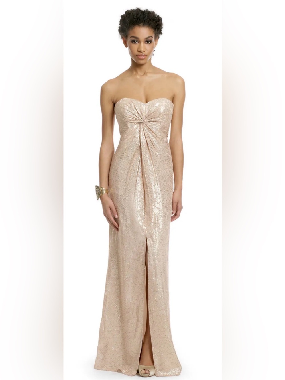 Trina Turk Metallic Champagne Strapless Gown Size 6 Formal Gala Evening Dress